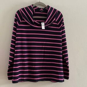 Talbots Pink and Black Striped Cowl Neck Sweater